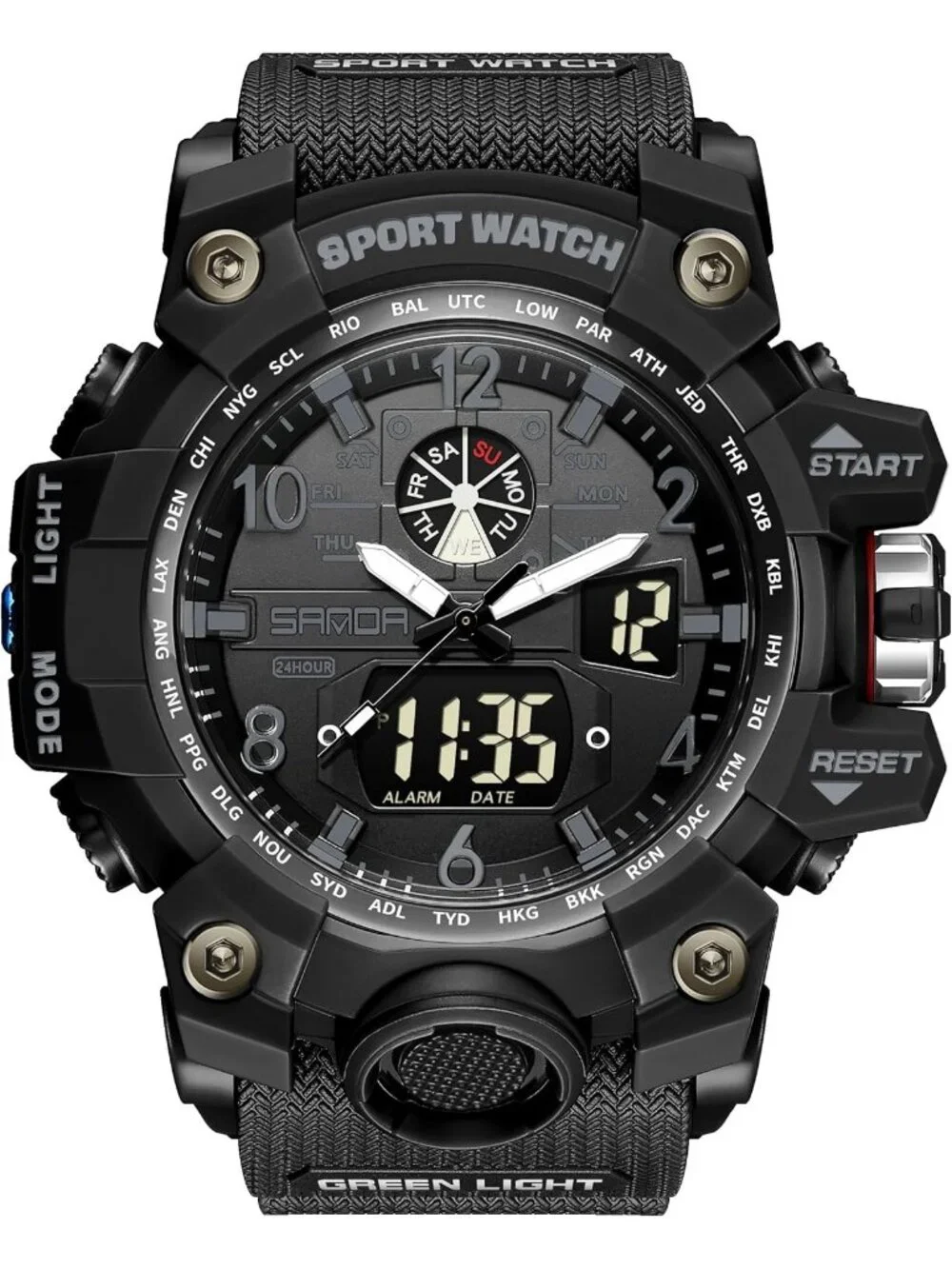 Men's Black Analog Quartz Waterproof Multi Function Tactics LED Digital Watch